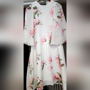 Girls White Chiffon Dress With Magnolia Flowers